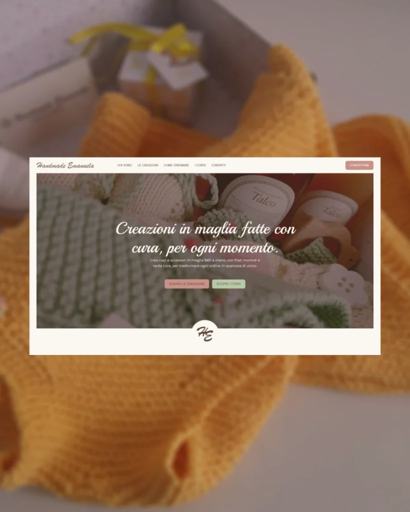 Mockup della homepage del sito web di Handmade Emanuela, artigiana di lavori a maglia